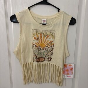 Electric Pink Cream Fringe Graphic Crop Tank